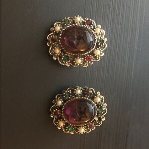 ART Elegant Multicolor Gemstone Clip Earrings